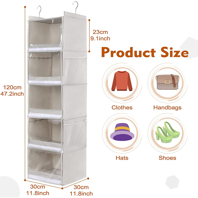 Dust cover 5-layer folding closet Hanging storage shelf Household arrangement clothes and sundries hanging foldable storage bag