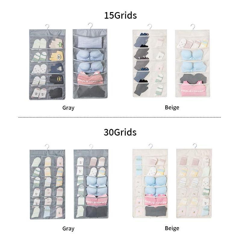 Oxford Cloth Double Sides Closet Hanging Organizer with 15/30 Mesh Pockets Bra Underwear Sock Storage Bag of Wardrobe