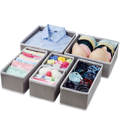 Grey Non-woven Fabric Clothing Organizer for Underwear Socks 6 Set Foldable Underwear Storage Boxes Closet Dividers