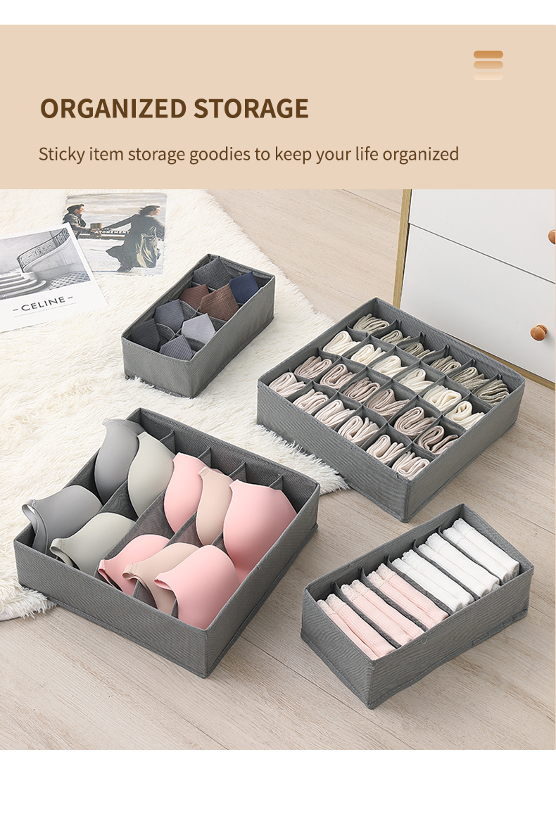 5 grids Non-woven Fabric Drawer Organizer for Bra & Socks Wardrobe Drawer Dividers for Clothes Underwear Foldable Storage Box