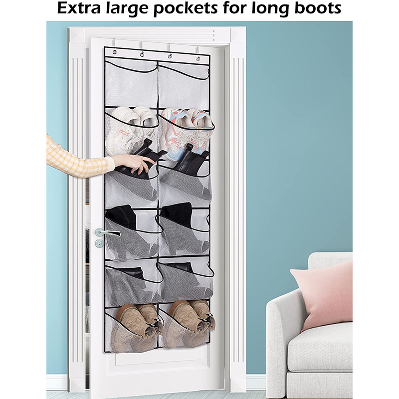 Extra Large Rack Fabric Shoes Organizer Transparent Foldable Hanging Bag Over The Door 12 Pockets Mesh Storage Bag of Clothes