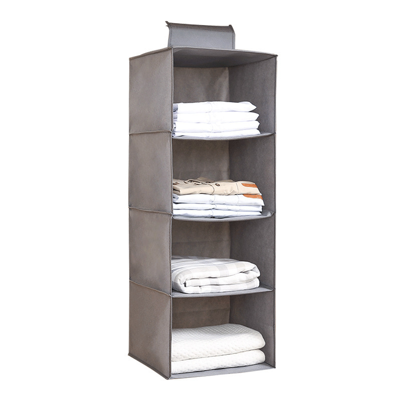 Non-woven Fabric Waterproof 4-Shelf Hanging Closet Organizer of Wardrobe Space Saver Foldable Hanging Storage Bag With Drawer