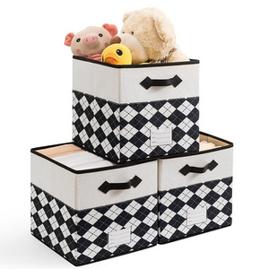 3pcs Fabric Cube Foldable Storage Box Desktop Collapsible Storage Box for Toy Closet Clothes Folding Organizer with Metal Handle