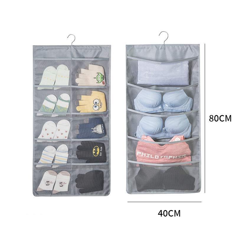 Oxford Cloth Double Sides Closet Hanging Organizer with 15/30 Mesh Pockets Bra Underwear Sock Storage Bag of Wardrobe