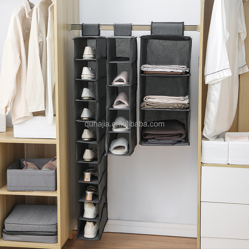 Non-woven Fabric Foldable Hanging Shelves for Closet Folding Hanging Storage Bag 6 grids Closet Organizer for Clothes