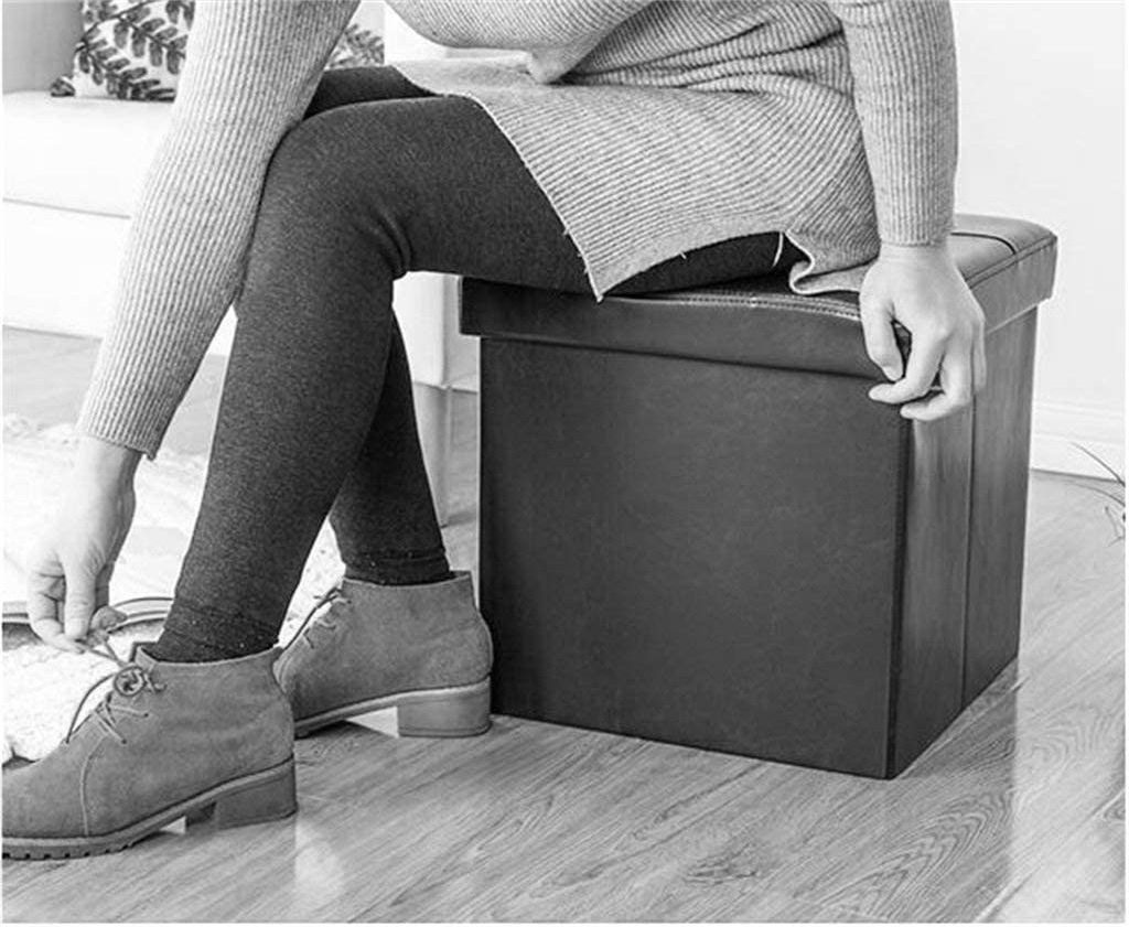 Home Hallway Shoe Bench With Upholstered 15inch Foldable Storage Stool Leather Collapsible Ottoman Bench Folding Storage Ottoman