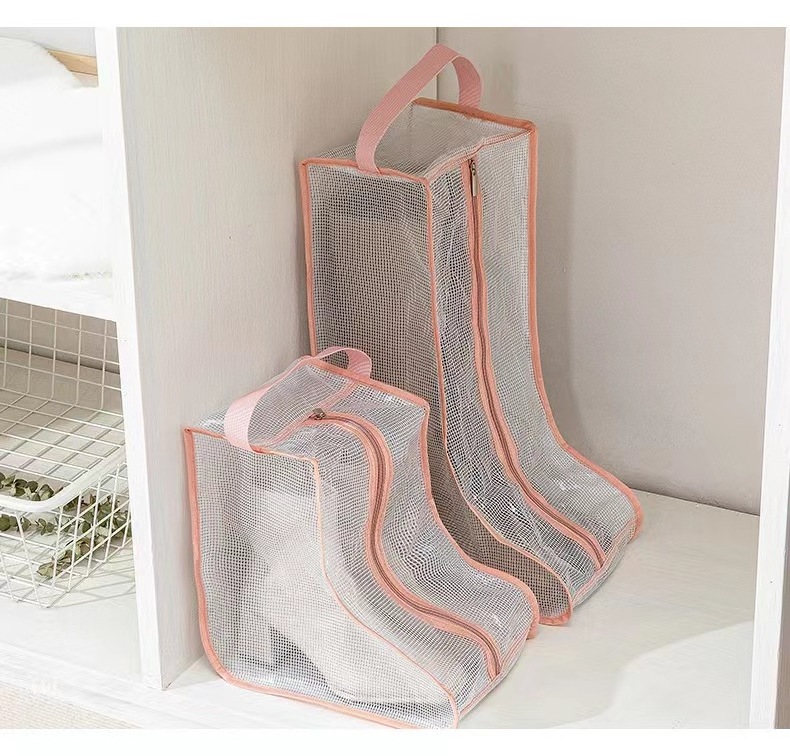 Transparent Dustproof Fabric Foldable Storage Bag with Handle Closet Short Boots Organizers Shoes Boots Storage Bag of Wardrobe