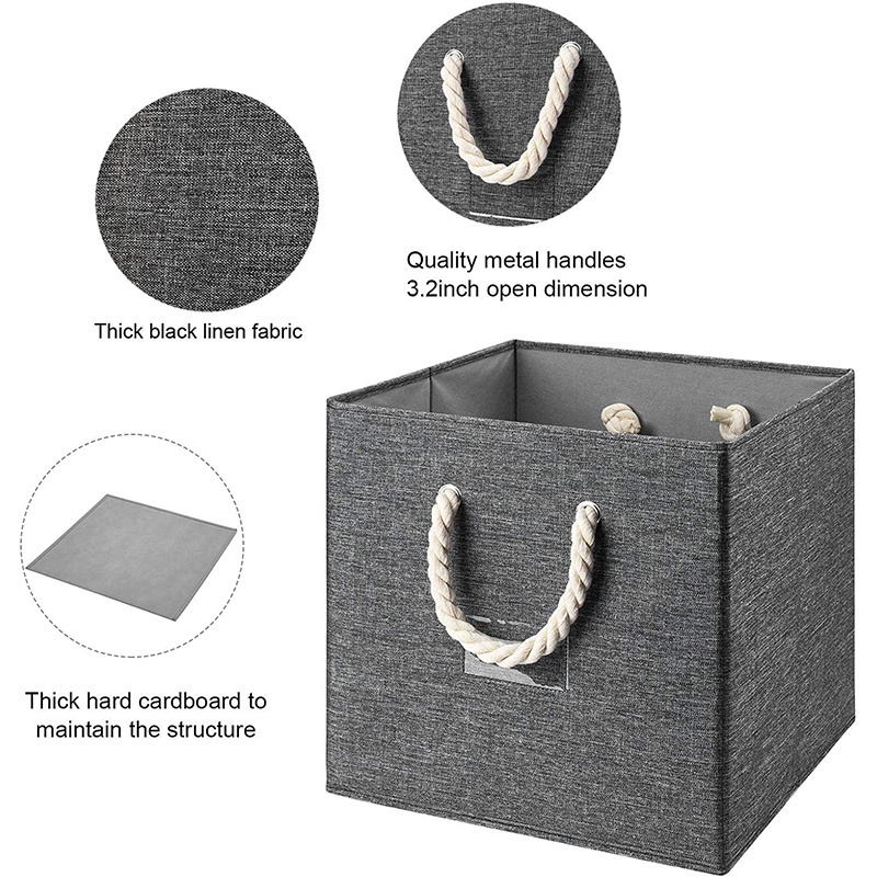 Custom Linen Fabric Closet Storage Organizer Collapsible Storage Box Bin Foldable Storage Cube Basket with Cotton Rope Handle