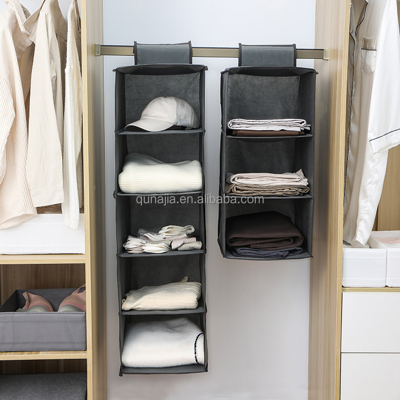 Non-woven Fabric Foldable Hanging Shelves for Closet Folding Hanging Storage Bag 6 grids Closet Organizer for Clothes