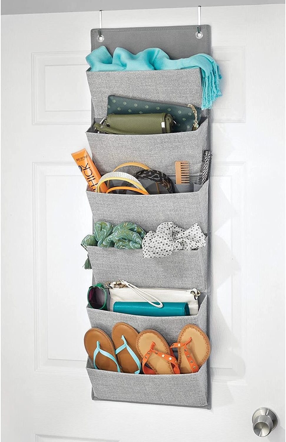 Custom Soft Fabric File Wall Mount Foldable Storage Bag Bedroom Over The Door Hanging Storage Organizer with 6 Pockets With Hook