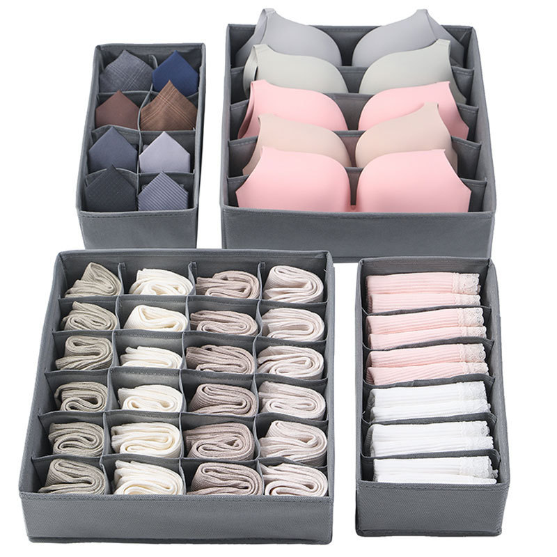 5 grids Non-woven Fabric Drawer Organizer for Bra & Socks Wardrobe Drawer Dividers for Clothes Underwear Foldable Storage Box