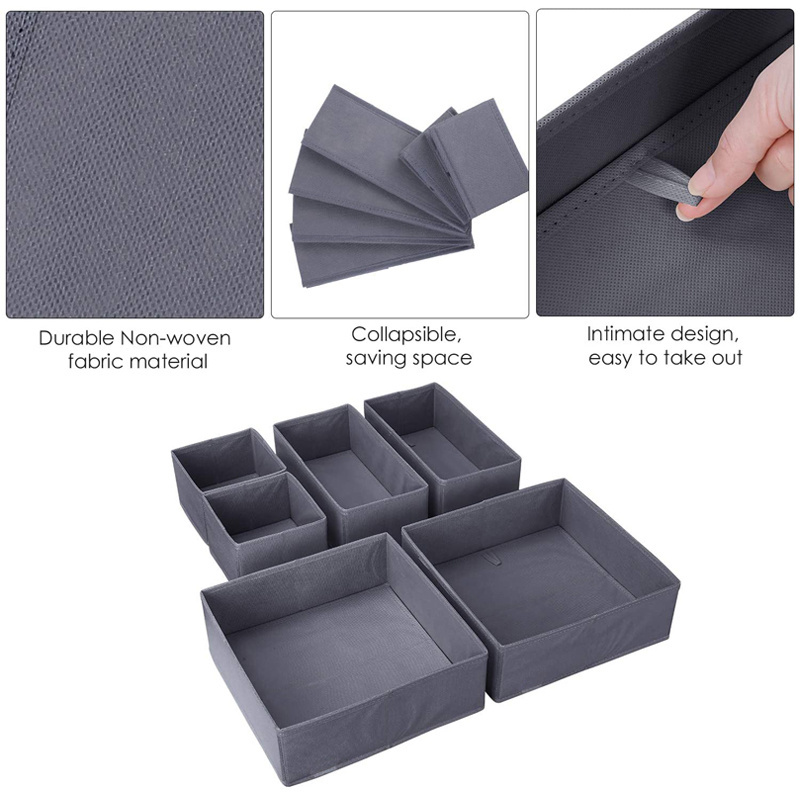 Grey Non-woven Fabric Clothing Organizer for Underwear Socks Organizador de ropa Closet Dresser Foldable Set of 6 Storage Boxes