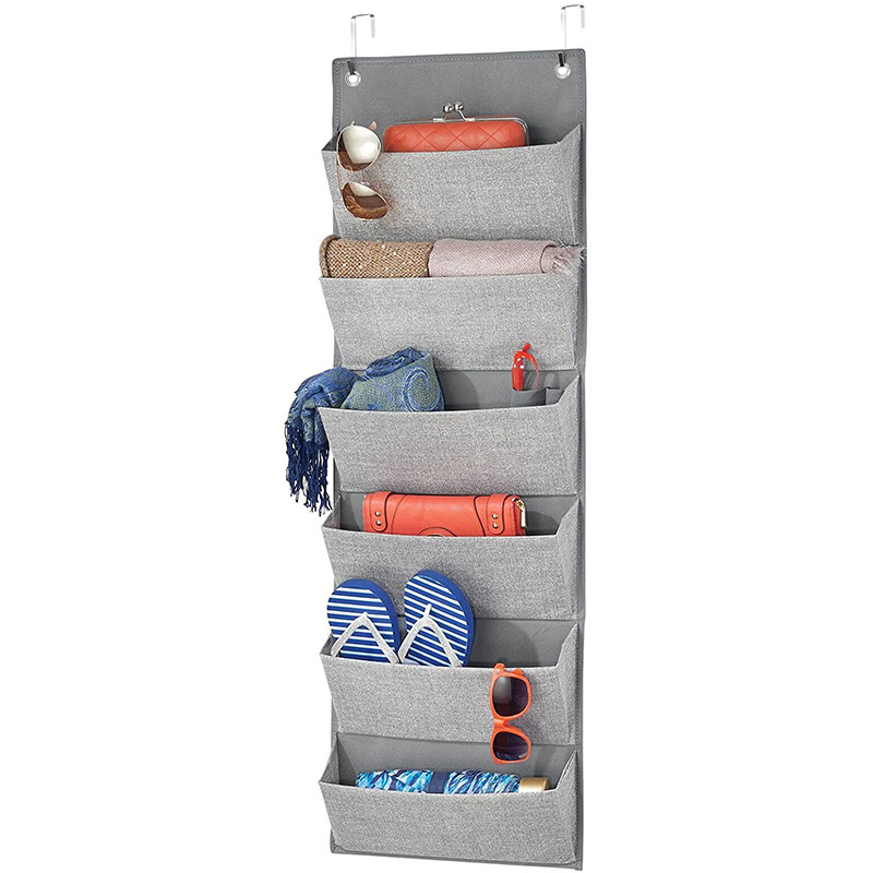 Custom Soft Fabric File Wall Mount Foldable Storage Bag Bedroom Over The Door Hanging Storage Organizer with 6 Pockets With Hook