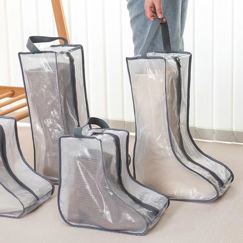 Transparent Dustproof Fabric Foldable Storage Bag with Handle Closet Short Boots Organizers Shoes Boots Storage Bag of Wardrobe