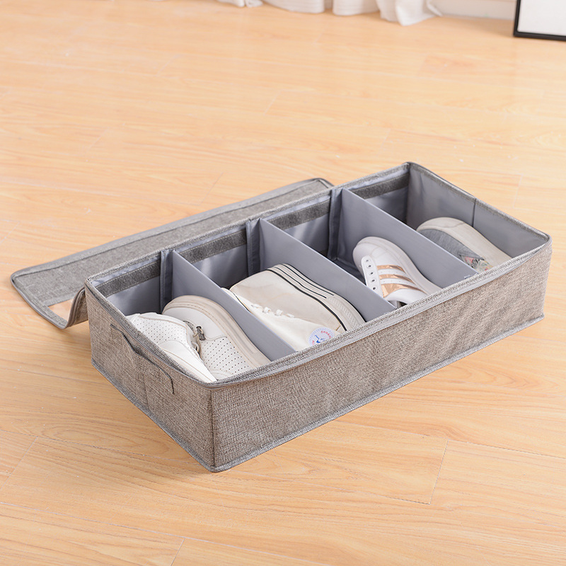 Adjustable Dividers Linen Fabric Shoes Storage Bag Storage Organizer for Closet Wardrobes Under Bed 6 Grids Foldable Storage Box