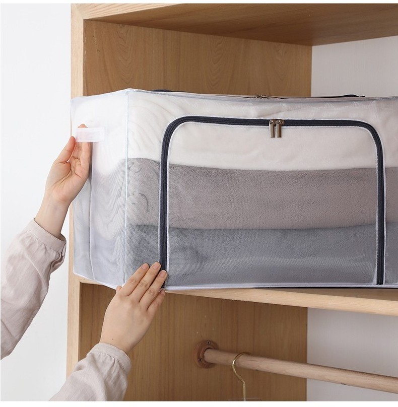 66L Large Capacity Clothes Organizer Clear Mesh Window Foldable Storage Bins Waterproof Storage Organizer with Carry Handles