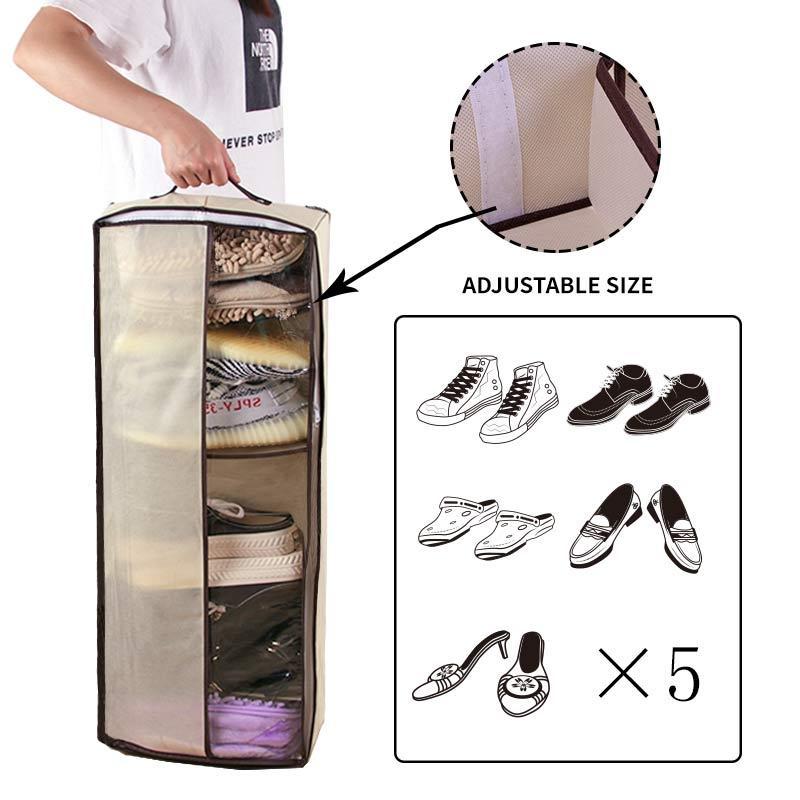 Non-woven Fabric Adjustable Cardboard Dividers Shoe Storage Organizer for Closet Fits 5 Pairs Underbed Shoe Storage Bag