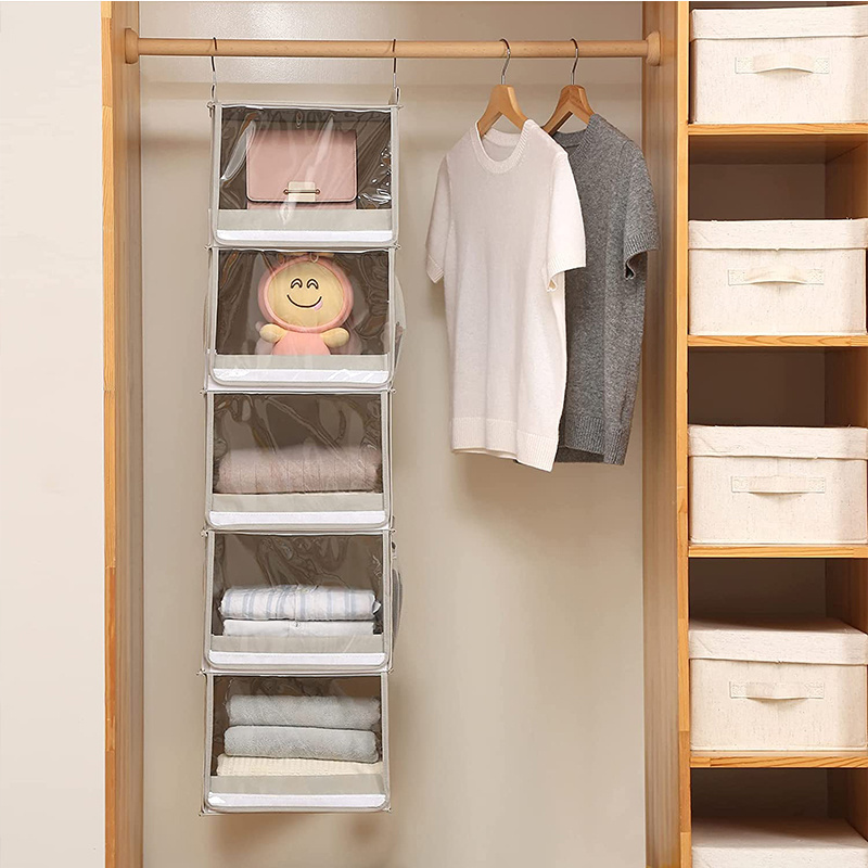 Dust cover 5-layer folding closet Hanging storage shelf Household arrangement clothes and sundries hanging foldable storage bag