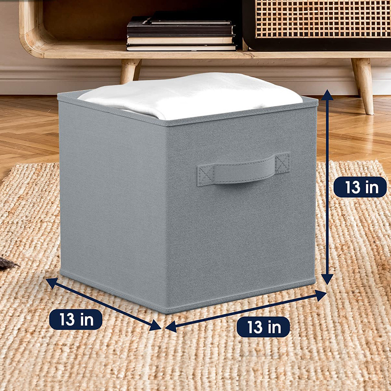 13'' Collapsible Storage Box Bin for Drawer Non-woven Fabric Square Storage Organizer with Handle Cube Foldable Storage Basket