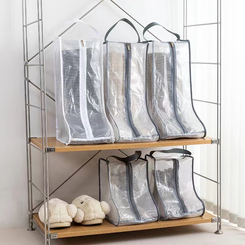 Transparent Dustproof Fabric Foldable Storage Bag with Handle Closet Short Boots Organizers Shoes Boots Storage Bag of Wardrobe