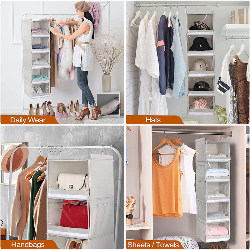 Dust cover 5-layer folding closet Hanging storage shelf Household arrangement clothes and sundries hanging foldable storage bag