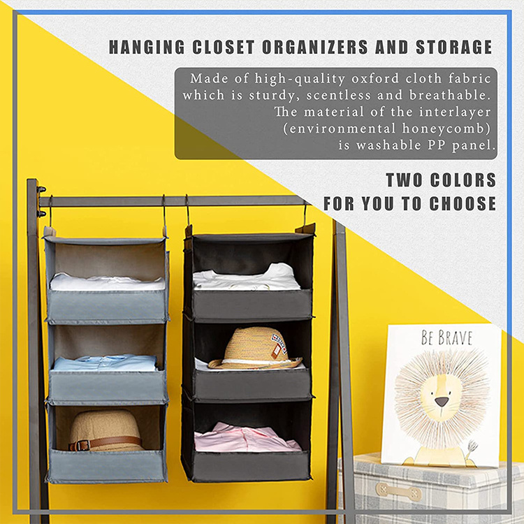 Foldable Wardrobe Organizer with 4pocket Collapsible Storage Hanging Bag Washable Plastic board 3 Shelf Hanging Closet Organizer