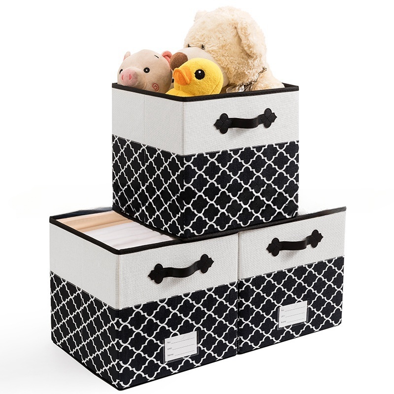 3pcs Fabric Cube Foldable Storage Box Desktop Collapsible Storage Box for Toy Closet Clothes Folding Organizer with Metal Handle