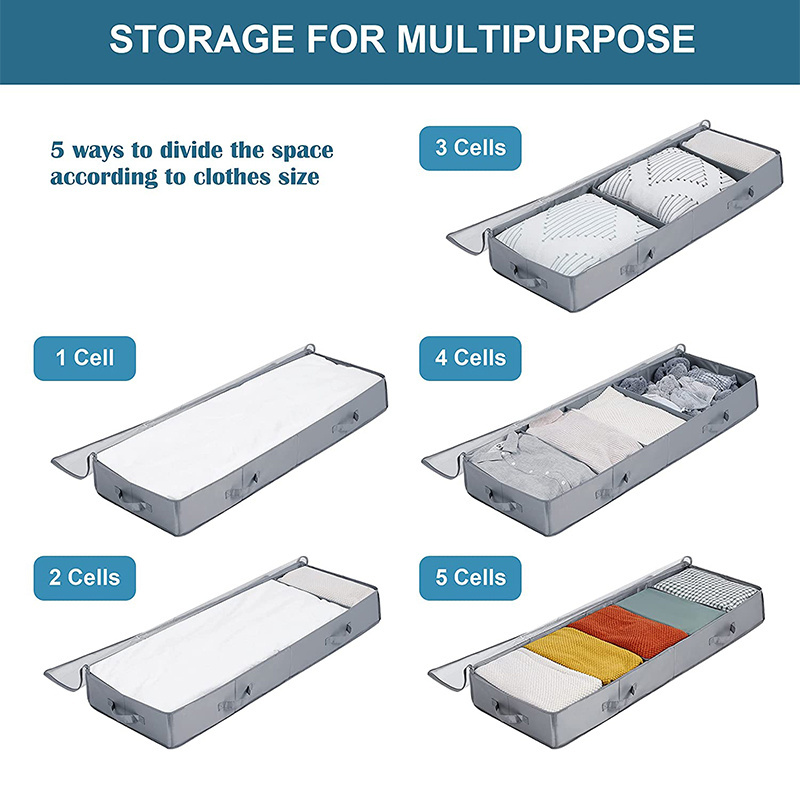 Collapsible Under Bed Storage Containers with Adjustable Dividers Firm Sides Storage Box Collapsible Clothes Storage Organizer
