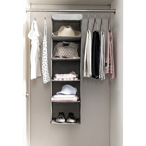 Factory Outlet Folding Hanging Storage Bag with Hooks 5 Shelves Hanging Closet Organizer with Side Pockets For wardrobes