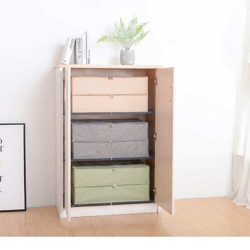 Adjustable Dividers Linen Fabric Shoes Storage Bag Storage Organizer for Closet Wardrobes Under Bed 6 Grids Foldable Storage Box