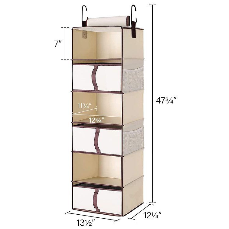 Custom Canvas Fabric Collapsible Closet Shelves Storage Organizer with 3 Drawers 6-Shelf Foldable Hanging Closet Organizer