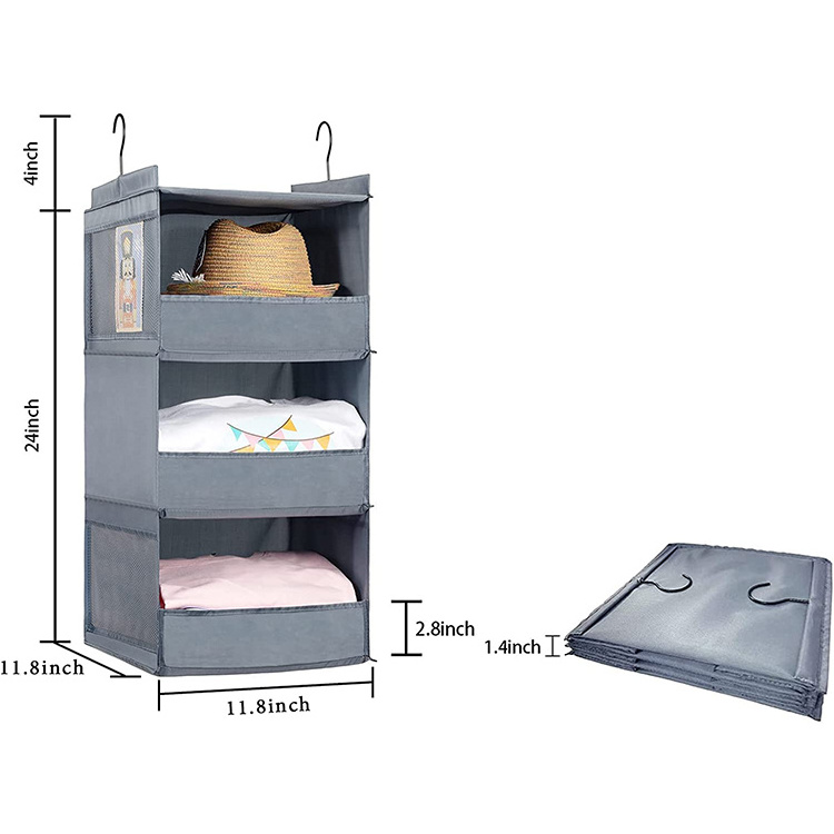 Foldable Wardrobe Organizer with 4pocket Collapsible Storage Hanging Bag Washable Plastic board 3 Shelf Hanging Closet Organizer