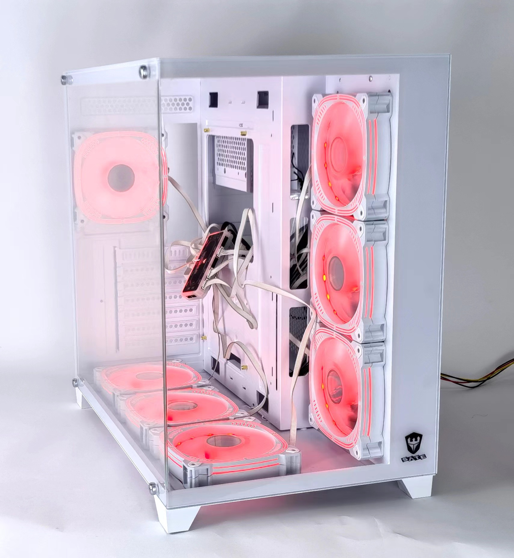 SATE(K897 7fans)Hot Selling Top Brand Gaming Pc Case Tempered Glass Full View Desktop Computer Case RGB Fan ATX Case PC Cabinet