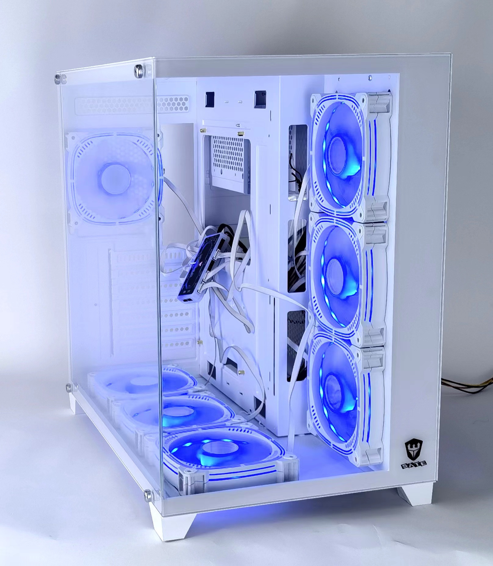 SATE(K897 7fans)Hot Selling Top Brand Gaming Pc Case Tempered Glass Full View Desktop Computer Case RGB Fan ATX Case PC Cabinet