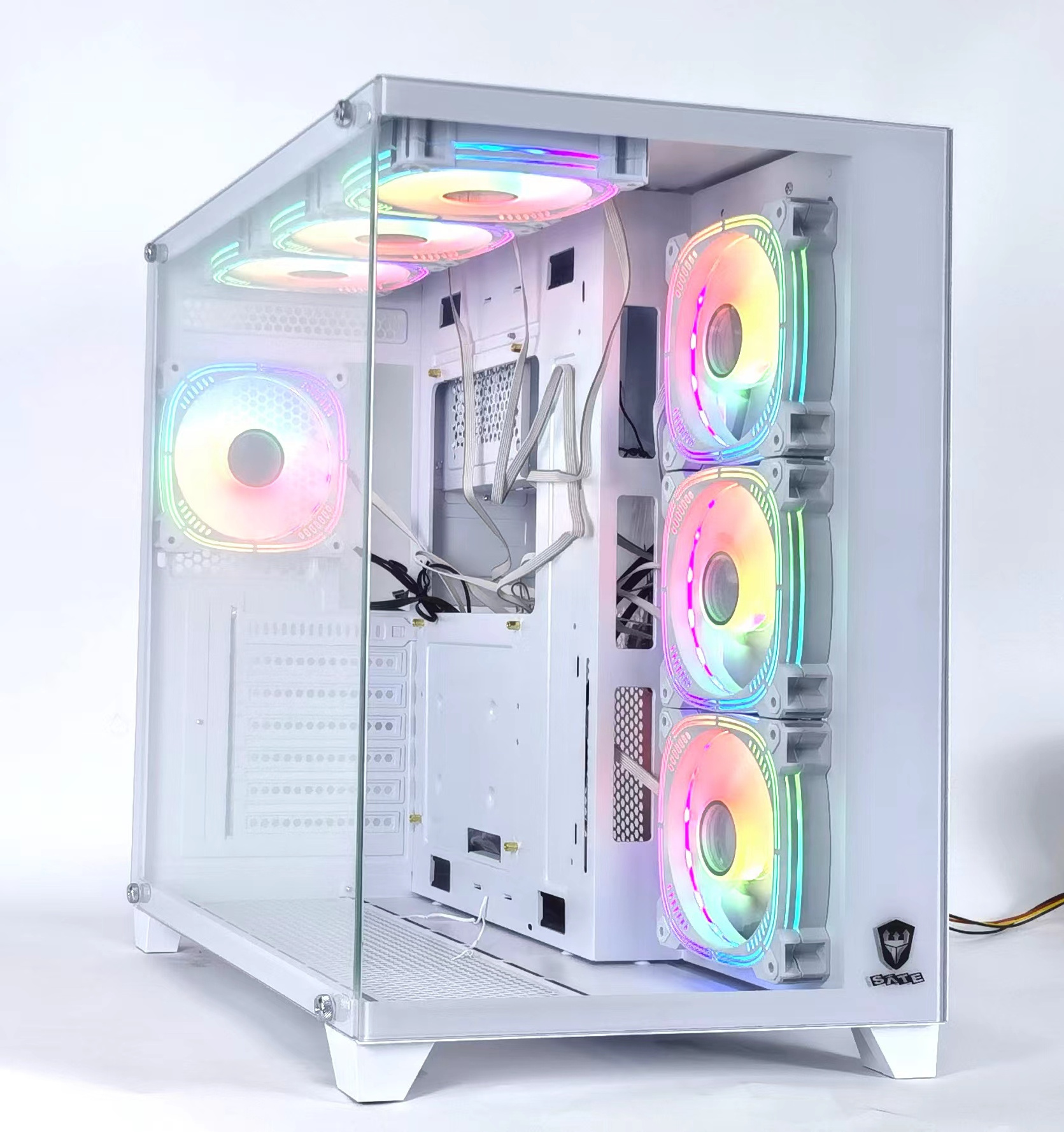 SATE(K897 7fans)Hot Selling Top Brand Gaming Pc Case Tempered Glass Full View Desktop Computer Case RGB Fan ATX Case PC Cabinet