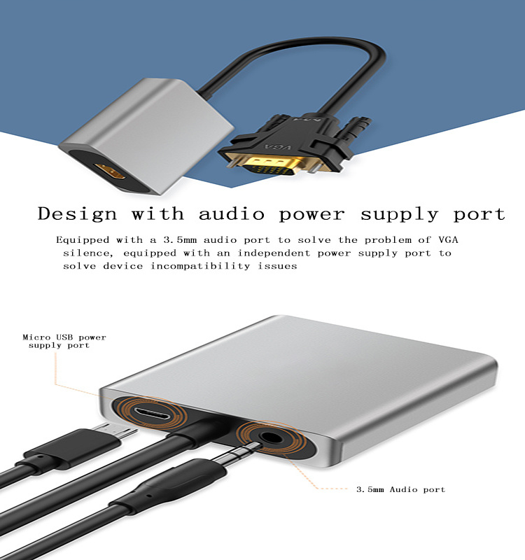 VGA to HDMI converter cable with audio and high-definition video adapter Huawei Xiaomi laptop connected to TV monitor projector