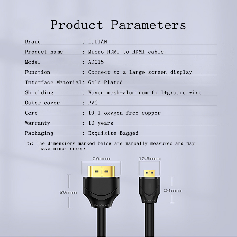 Micro Hdmi to Hdmi cable 4K high-definition conversion cable Laptop tablet to TV projector  3.3FT