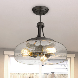 Farmhouse Semi Flush Mount Ceiling Light Fixture 3-Light Industrial Pendant Light Bronze Finish with Clear Seeded Glass Shade