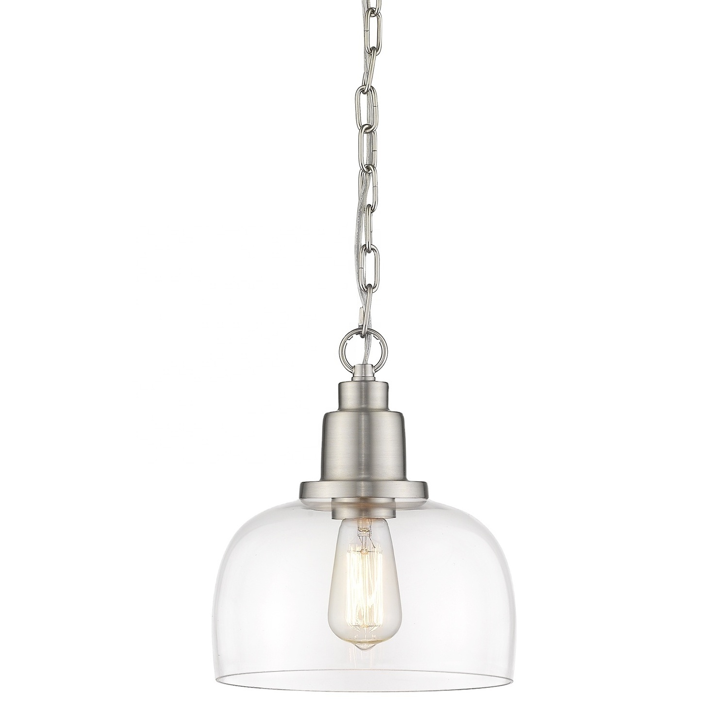 Modern Farmhouse Pendant Light 1-light Industrial Hanging Light Fixture Brushed Nickel Finish with Clear Glass Shade for Home 90