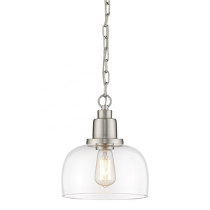 Modern Farmhouse Pendant Light 1-light Industrial Hanging Light Fixture Brushed Nickel Finish with Clear Glass Shade for Home 90