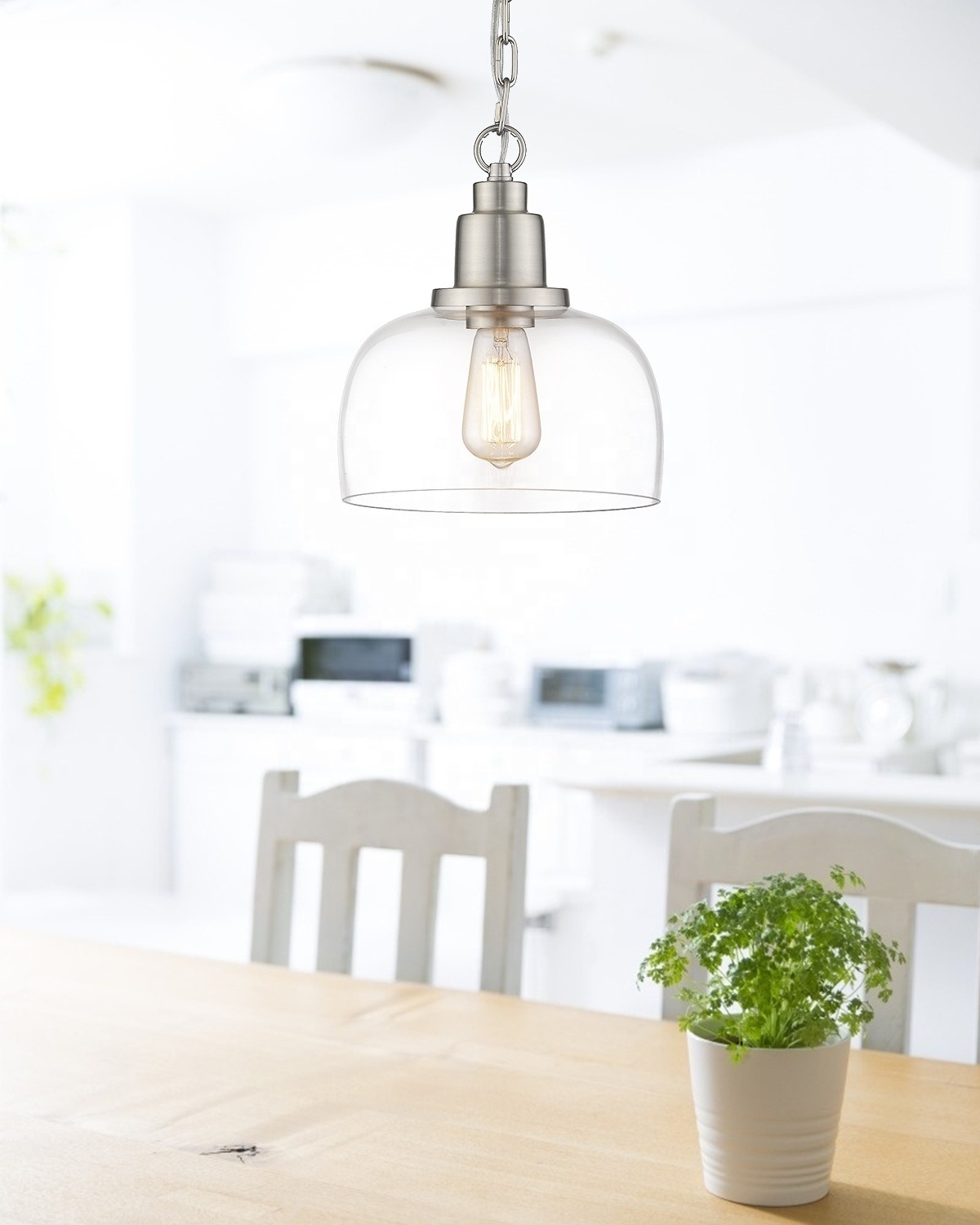 Modern Farmhouse Pendant Light 1-light Industrial Hanging Light Fixture Brushed Nickel Finish with Clear Glass Shade for Home 90