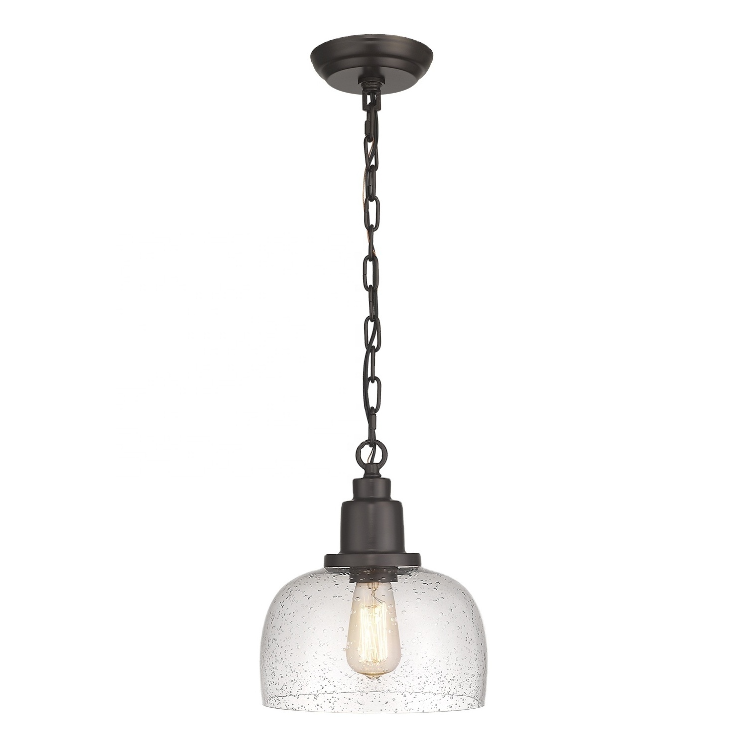 Modern Farmhouse Pendant Light 1-light Industrial Hanging Light Fixture Oil Rubbed Bronze Finish with Clear Seeded Glass Shade