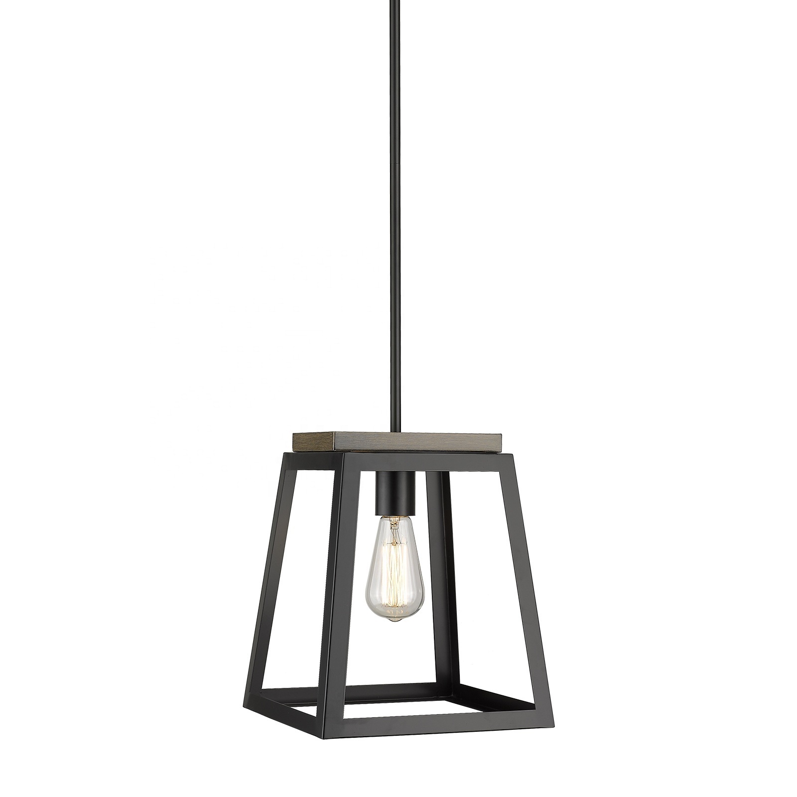 Factory Wholesale UL Semi-flush Mount Minimalist Dining Hanging Lamp E26 Square Kitchen Pendant Lights Finish Steel Morden Black