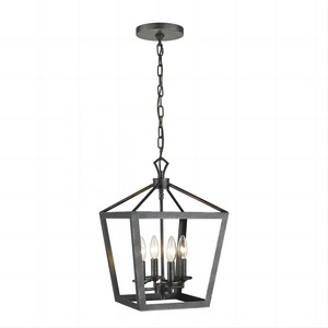 Farmhouse 4-Light Candle Stick Chandelier Light Fixture Black Rustic Lantern Dining Kitchen Pendant Lights With Adjustable Chain