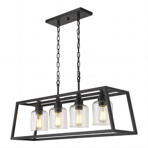 Farmhouse Rectangular Candle Stick Chandelier Black Ceiling Adjustable Hanging Kitchen Dining Minimalist Rustic Pendant Lights