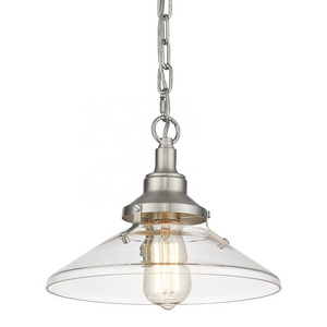 New 1-light Farmhouse Pendant Light Vintage Hanging Light Fixture for Dining Room Brushed Nickel Finish with Clear Glass Shade