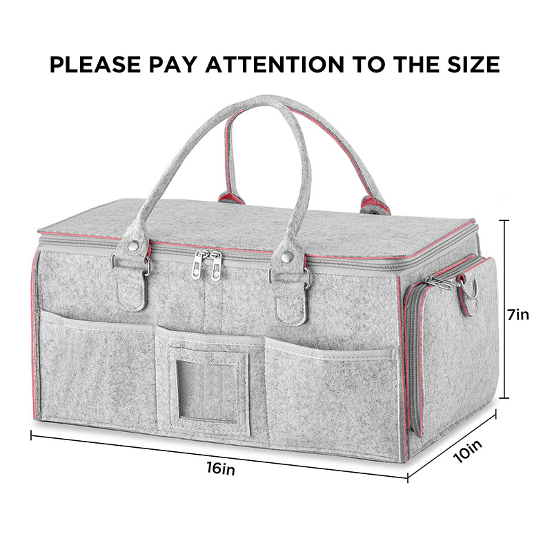 Foldable large capacity felt baby nursery diaper caddy storage bag grey felt basket organizer with lid for travel