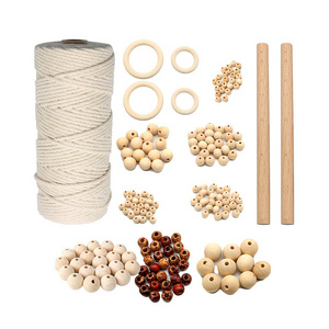 800pcs Wooden Beads 109 Yards 3mm Natural Macrame Cord 100% Soft Cotton Macrame Rope DIY Plant Hanger Bracket Making Macrame Kit