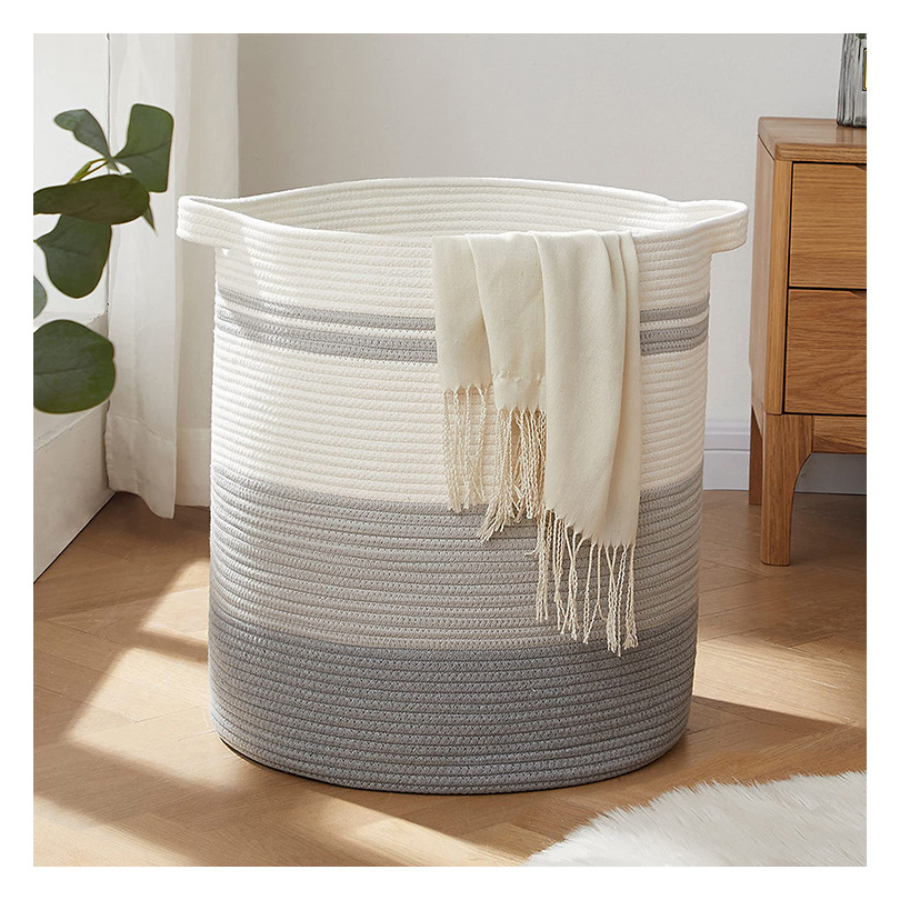 Collapsible Organizer Laundry Hamper Storage Basket Tall Bucket Cotton Rope Large Woven Baskets For Storage