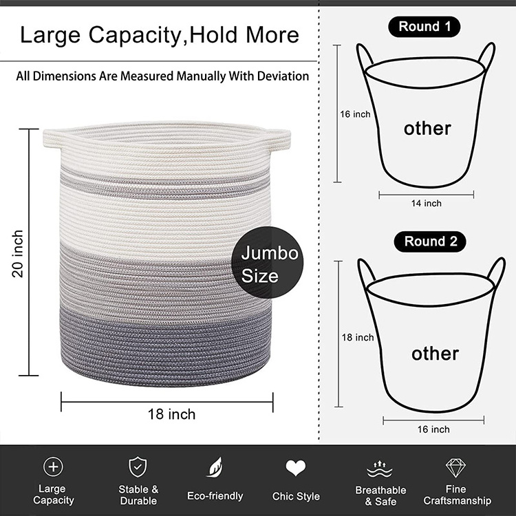 Collapsible Organizer Laundry Hamper Storage Basket Tall Bucket Cotton Rope Large Woven Baskets For Storage